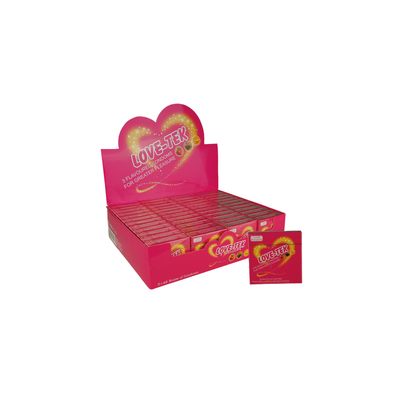 Love-Tek 3 Flavoured Condoms - Box of 48 for Extra Fun