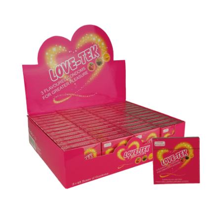 Love-Tek 3 Flavoured Condoms - Box of 48 for Extra Fun