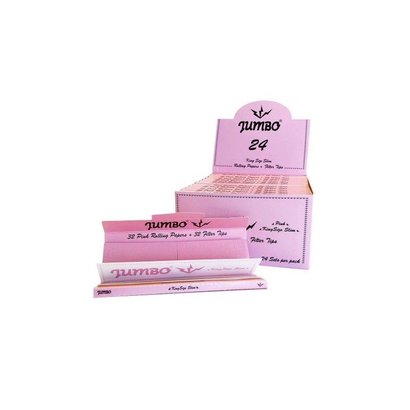 Jumbo Pink Kingsize Slim Rolling Papers + Filter Tips | 24 Pack